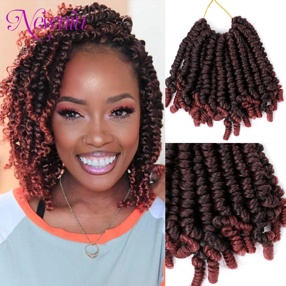 6InchBomb Spring Twist Hair Pre-Twisted Passion Twist Crochet Braids Short Curly Synthetic Spring Twist Braiding Hair Extensions