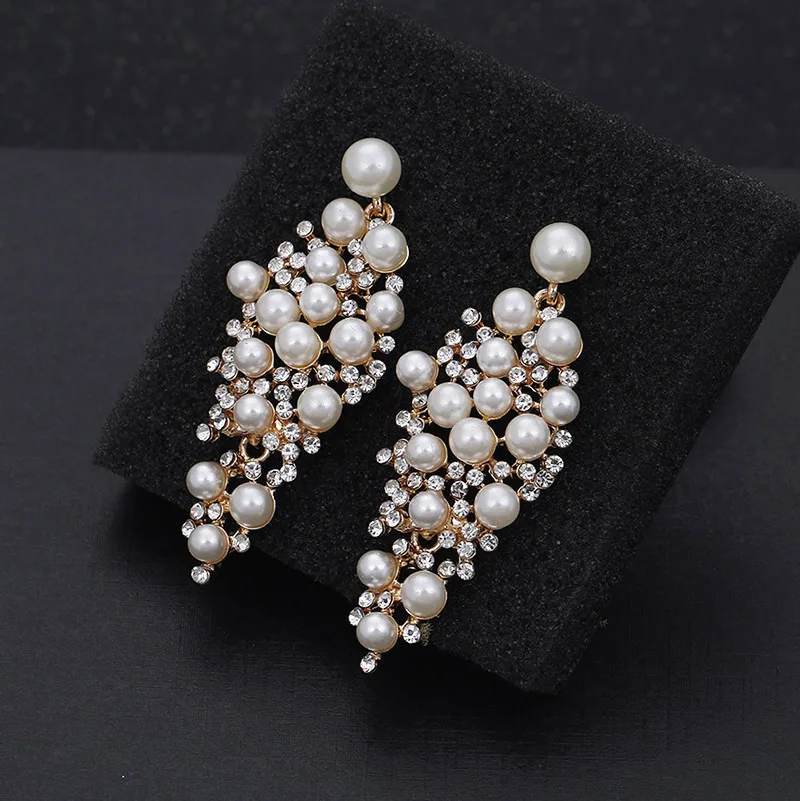 BLIJERY Gold/Silver Color Bridal Drop Earrings Crystal Simulated Pearl Statement Earrings for Women Wedding Party Jewelry Gift