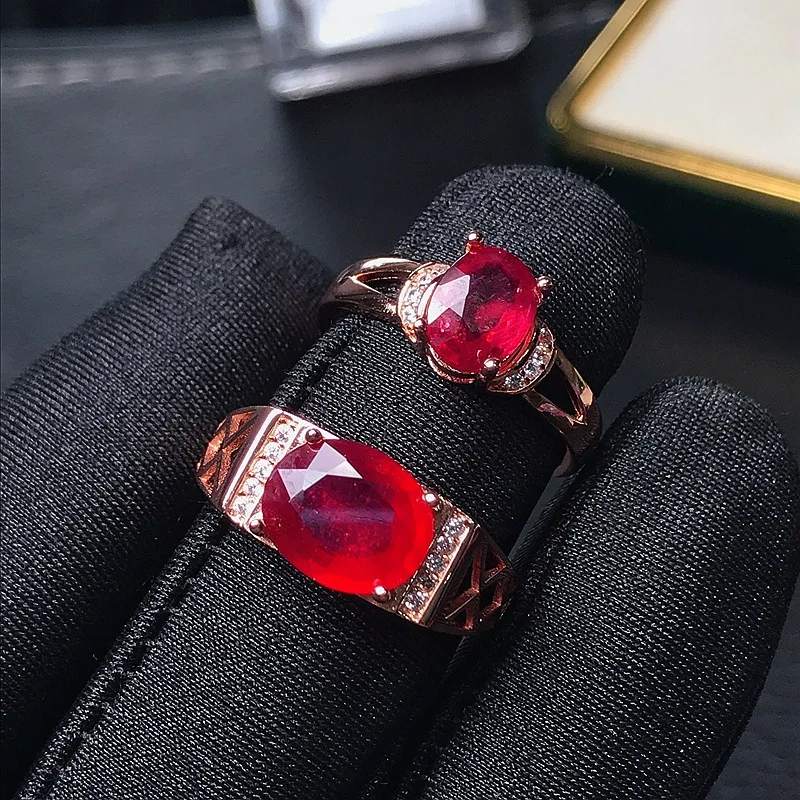 Natural Africa Ruby Ring  925 Sterling Silver Fine Gemstone Oval Jewelry for Women and Man Gift Party Birthday