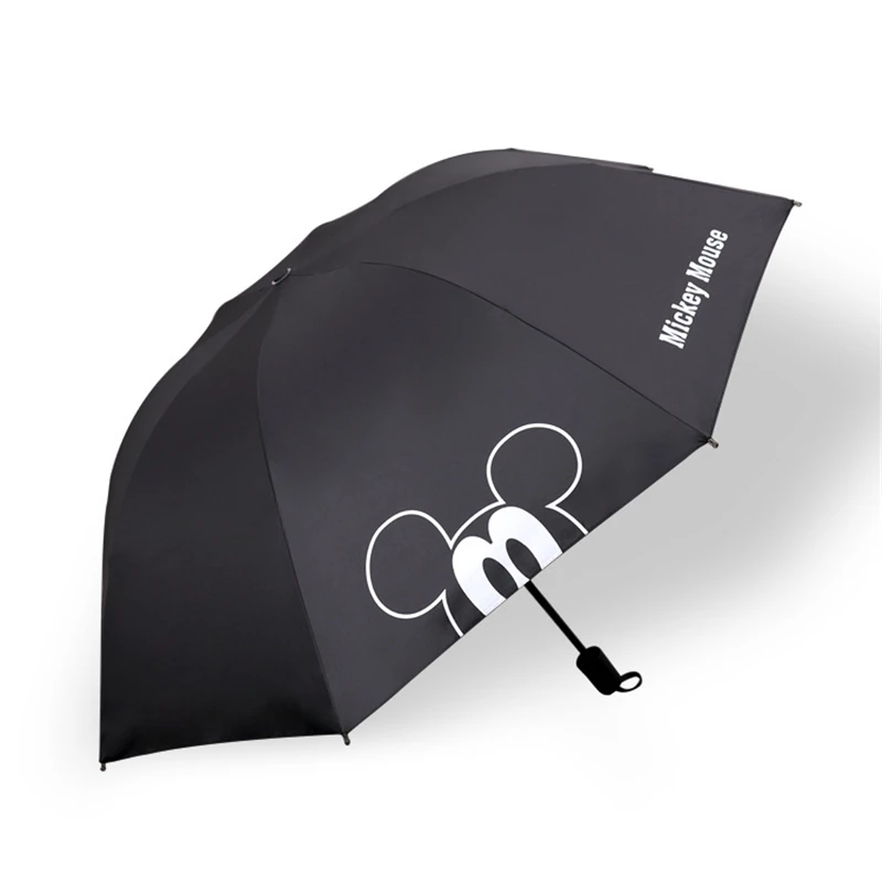 Disney Black Mickey Portable Folding Umbrellas Rain For Men Women Black Coating Parasol Walking travel gifts