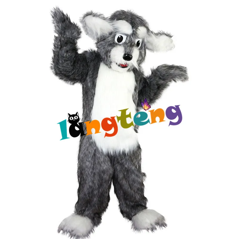 743 Long-haired Grey Dog Mascot Costume Animal Holiday Cosplay Adult Cartoon