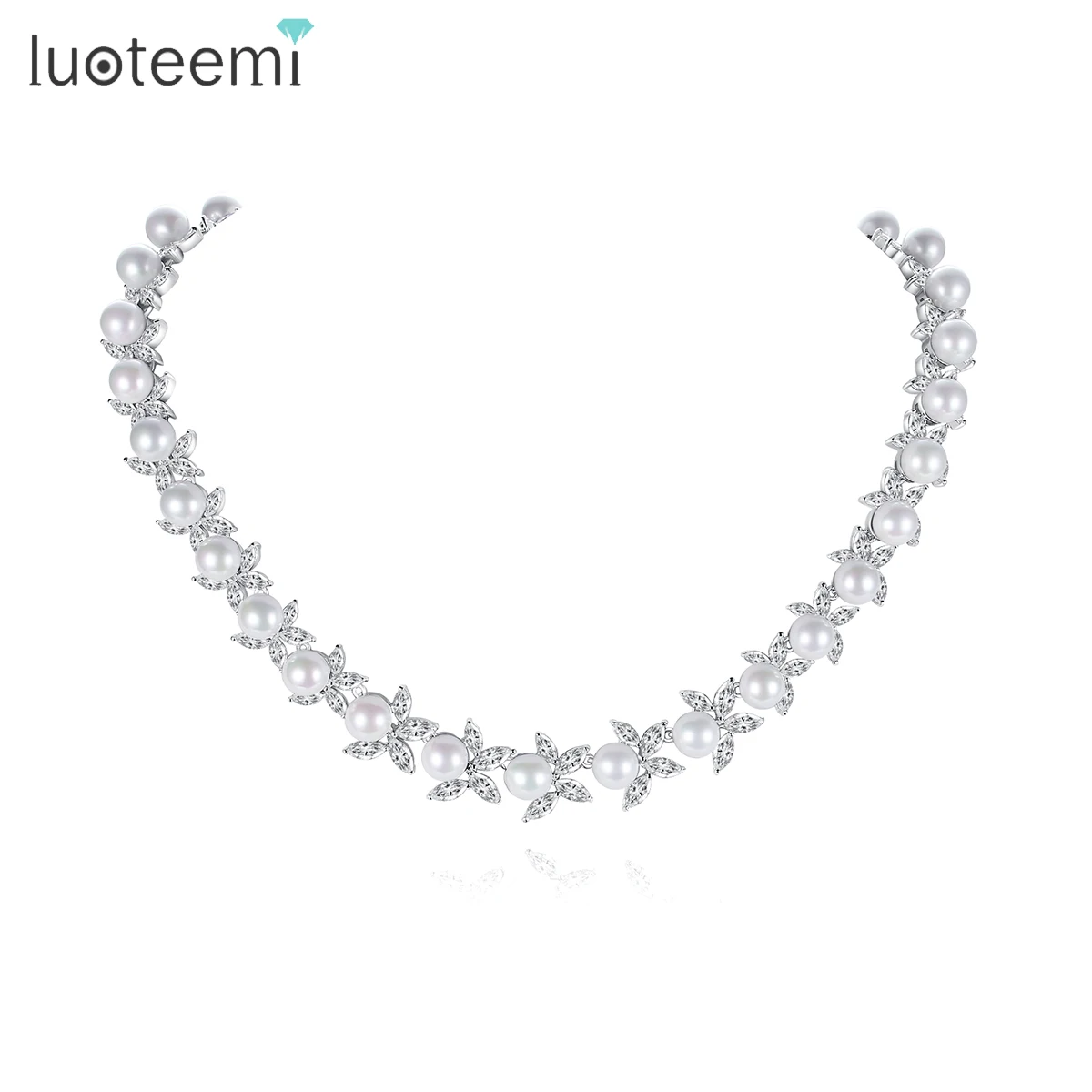 

LUOTEEMI Gorgeous High Quality Multiple Imitation Pearls Necklace for Women Stunning Cubic Zirconia Bridal Wedding Accessories