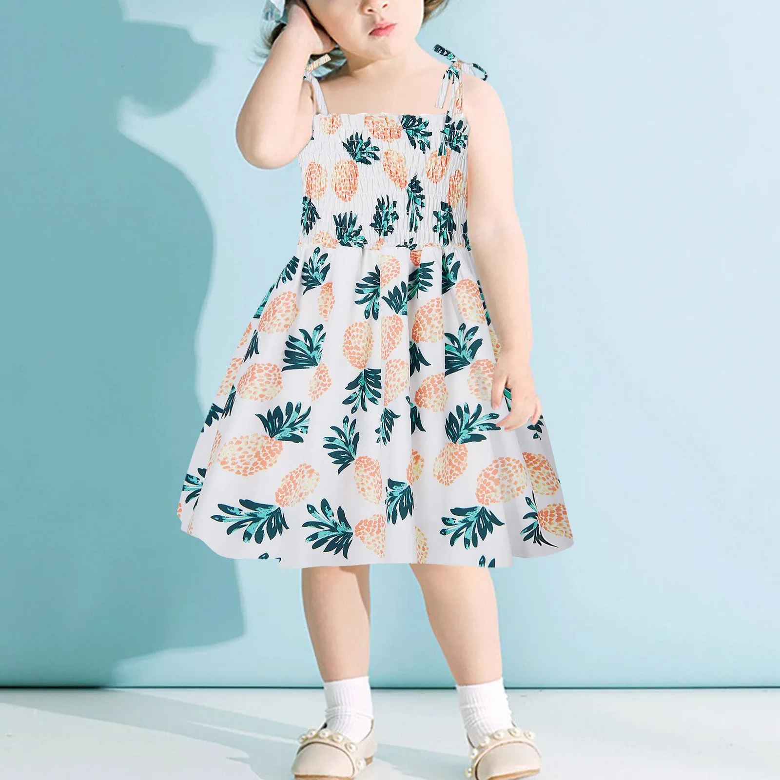 

1-5 Y Summer Kids Princess Dresses Girls Party Pineapple Printed Slip Dress Girl Beach Dress Children's Clothes Vestido 1-6Y