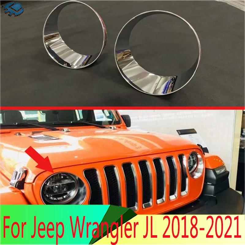 

Для Jeep Wrangler JL 2018-2021 ABS Хромированная передняя фара, передсветильник фара, крышка лампы, молдинговая рамка