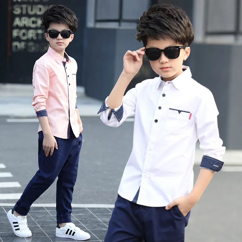 Children Shirts Fashion School Casual Tops Cotton Boys Shirts For 5 6 7 8 9 10 11 12 13 14 15 Years Teenage Kids Boys Clothes