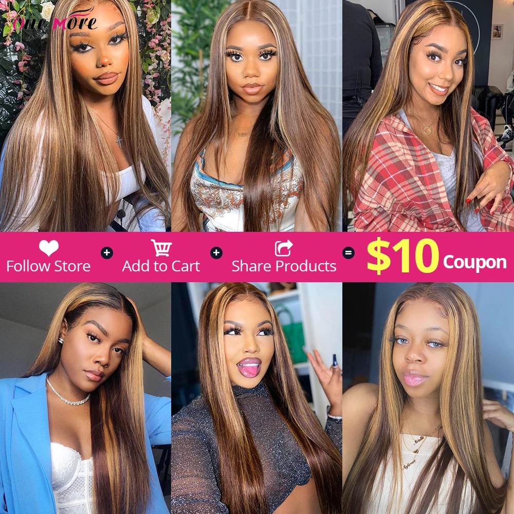 30 32 Inch Highlight Straight Lace Front Wigs Human Hair 13x6 Brown Colored Lace Front Human Hair Wigs 4x4 Lace Closure Wig