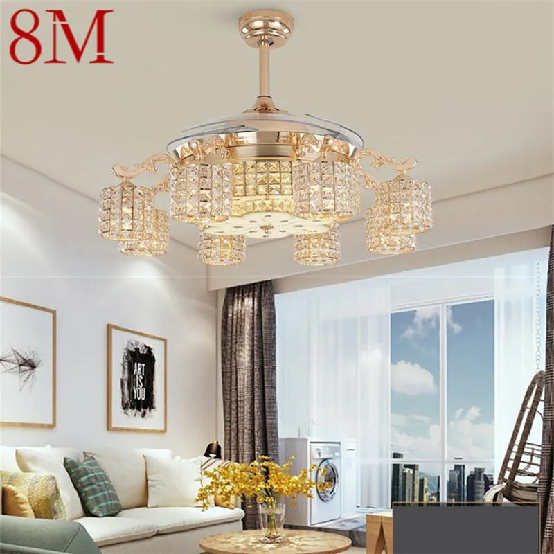 

8M New Ceiling Fan Light Invisible Crystal With Remote Control Modern Luxury Gold Lamp For Home