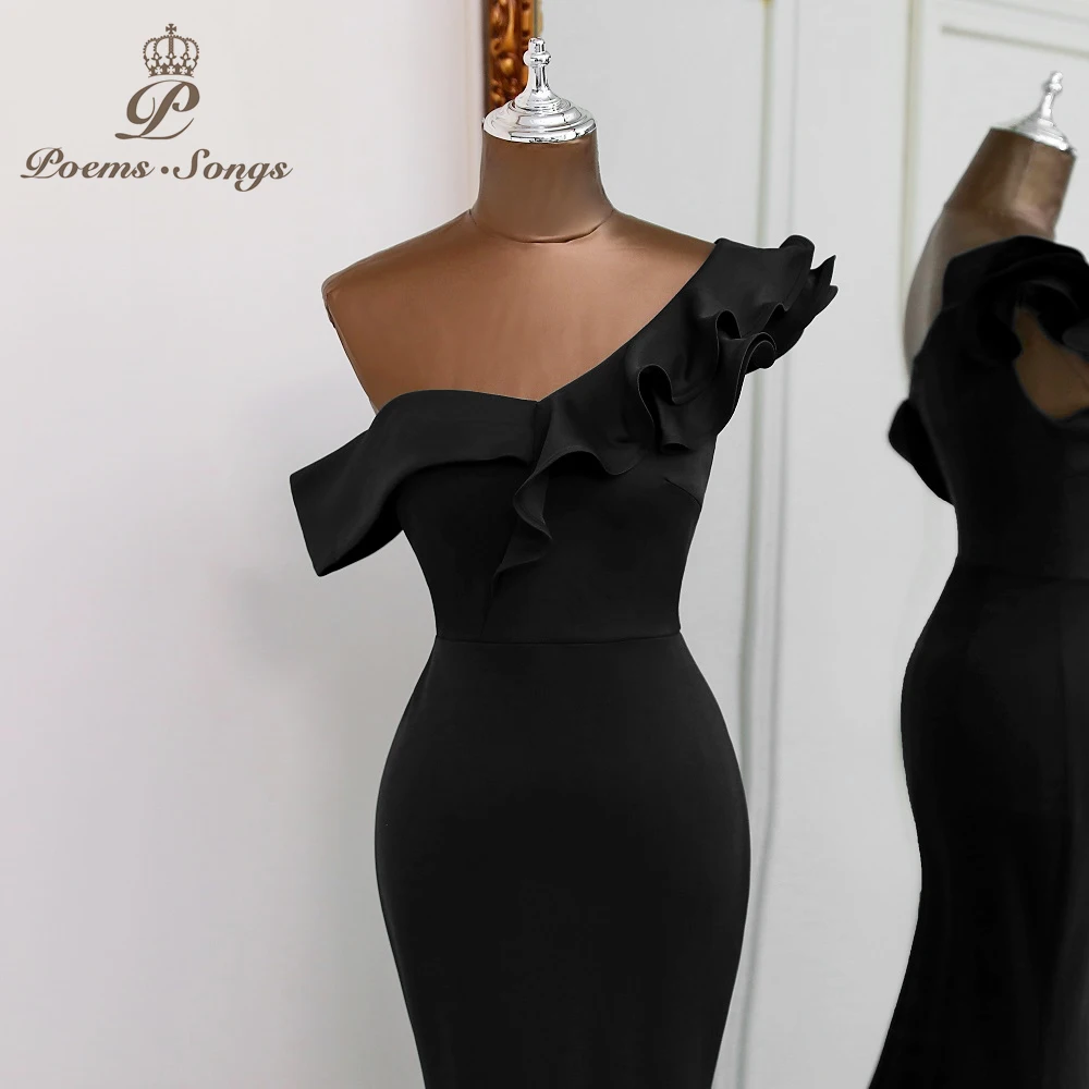 Sexy black evening dress one shoulder vestido de festa evening gowns elegant formal party dresses women evening prom dresses