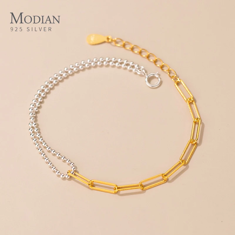 Modian 2021 New Mix Color Fashion Pure 925 Sterling Silver Asymmetry Charm Female Chain Bracelet For Women Fine Jewelry Pulseira