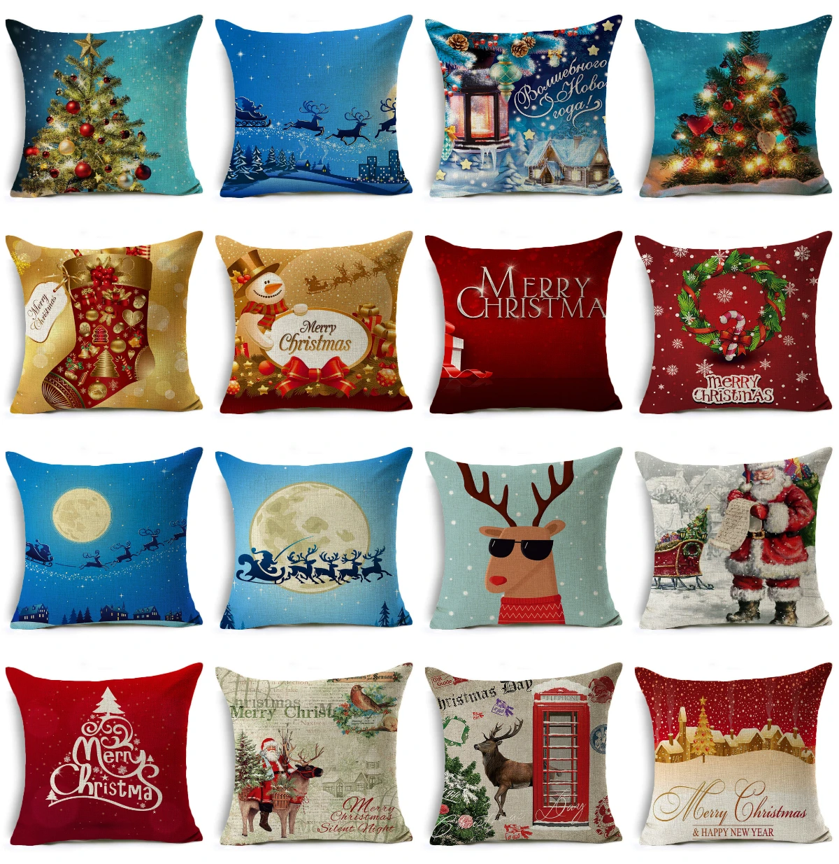 Christmas Trees Gifts Cushion Covers Reindeers Christmas Pillow Covers Decorative for Home Sofa Car Couch 45X45CM Premium Linen