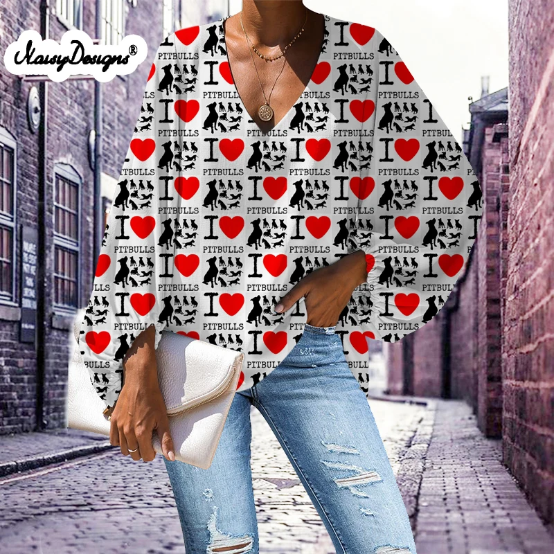 Noisydesigns Women's Blouse Trend 2021 Love Bull Terriers And Flowers Prints Fashion Lady Vintage Shirt Large Size 4XL Dropship