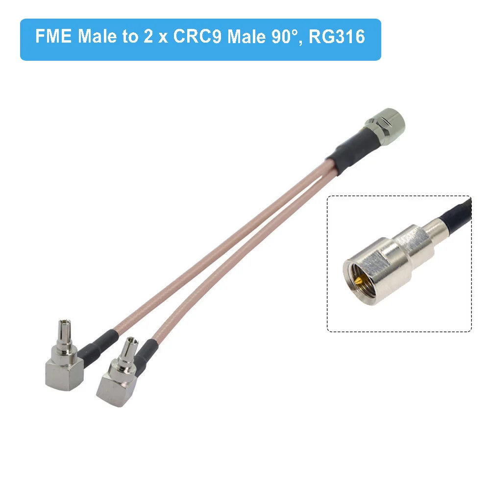 FME Male to Dual CRC9 Male Right Angle Plug Y Type Splitter Combiner RG316 Pigtail RF Coaxial Cable for 3G 4G Modem 15CM 6