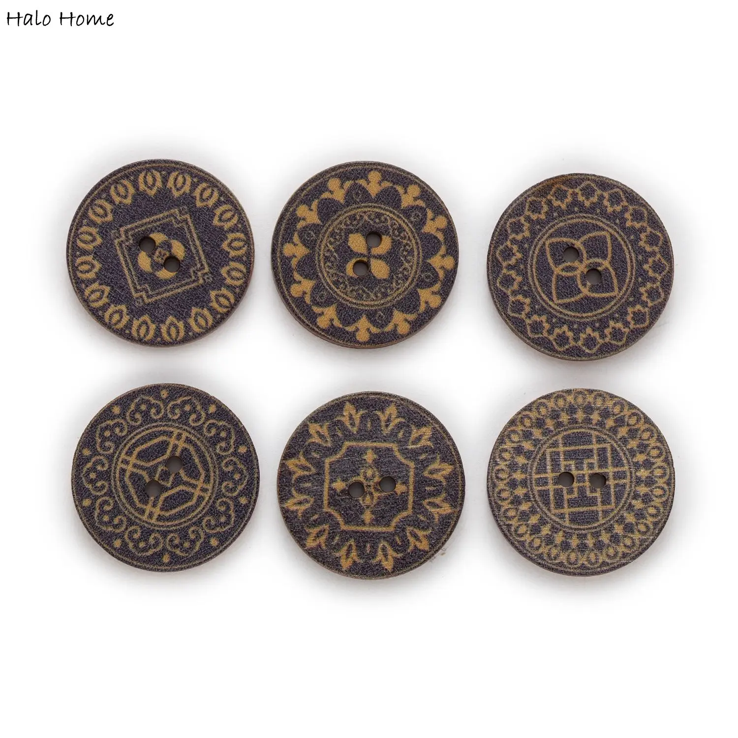 50pcs Round Retro Vintage Print Series Wooden Button Handwork Sewing Scrapbooking Clothing Crafts Accessories Gift Card 15-25mm