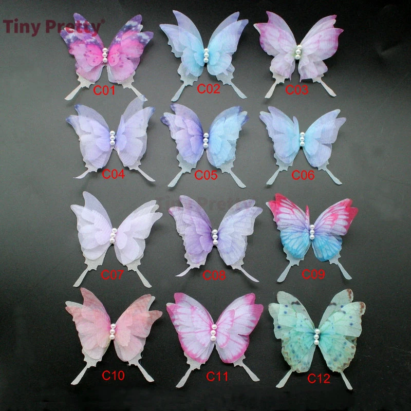 10PCS 4-layer Swallowtail Butterflies w/ Imitation Pearls Handmade Organza Butterfly Accessory for Wedding Bridal Hair Jewelry