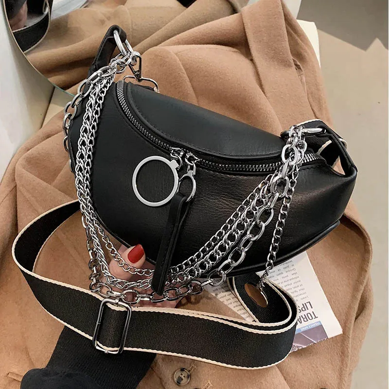 Luxury Chain Waist Belt Bag For Women Leather Crossbody Chest pack Waist Bags New Fashion Phone Pack And Purse Ladies Fanny pack