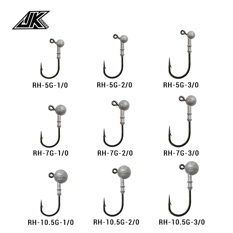 4-5pcs JK RH 2X Strong Black Nickel Hook Jig Head Set Rust Resistance Metal Sink Hard Lure Assist Fishhook