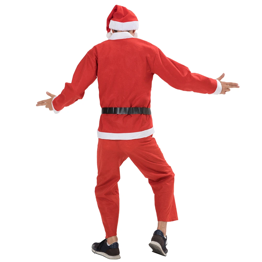 Men’s Santa Claus Cosplay Costume Cheap Non-woven Christmas New Year Suits for Adult