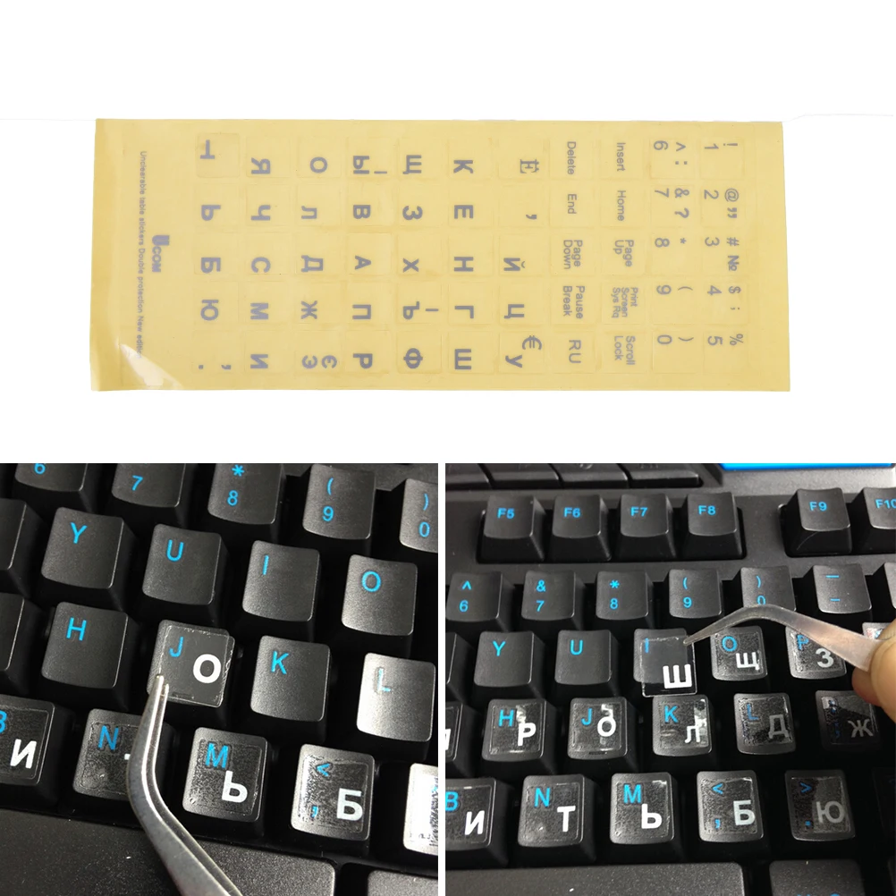 Russian Transparent Keyboard Stickers Russia Layout Alphabet White Letters for Laptop Notebook Computer PC