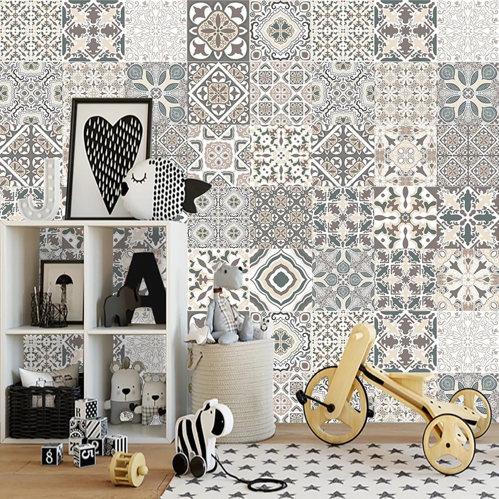 Portuguese Style Retro strip Tiles Ceramics Wall Sticker Kitchen Bathroom Wardrobe Art Mural Home Decor Peel & Stick Wall Decals