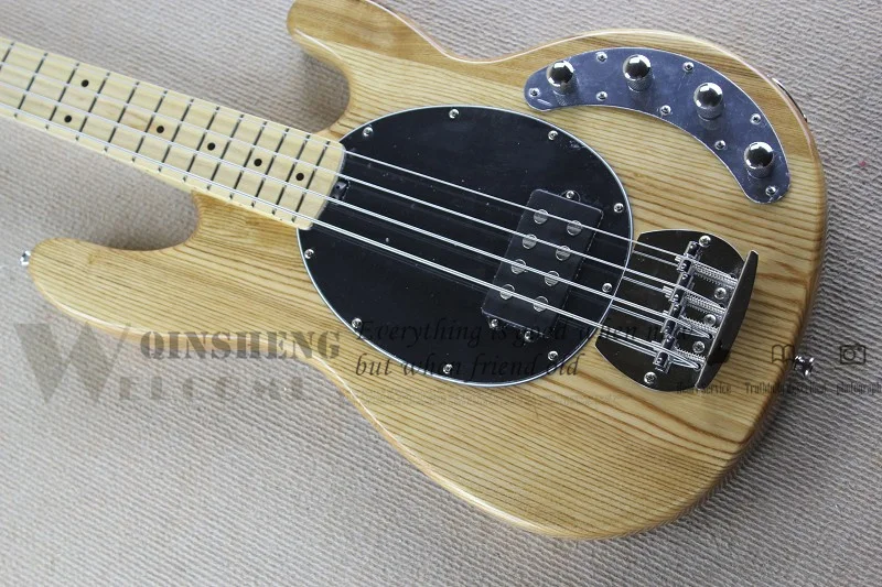 Natural Bass 4-string electric bass Guitar Ash wood body Maple Neck Active battery black guard factory battery