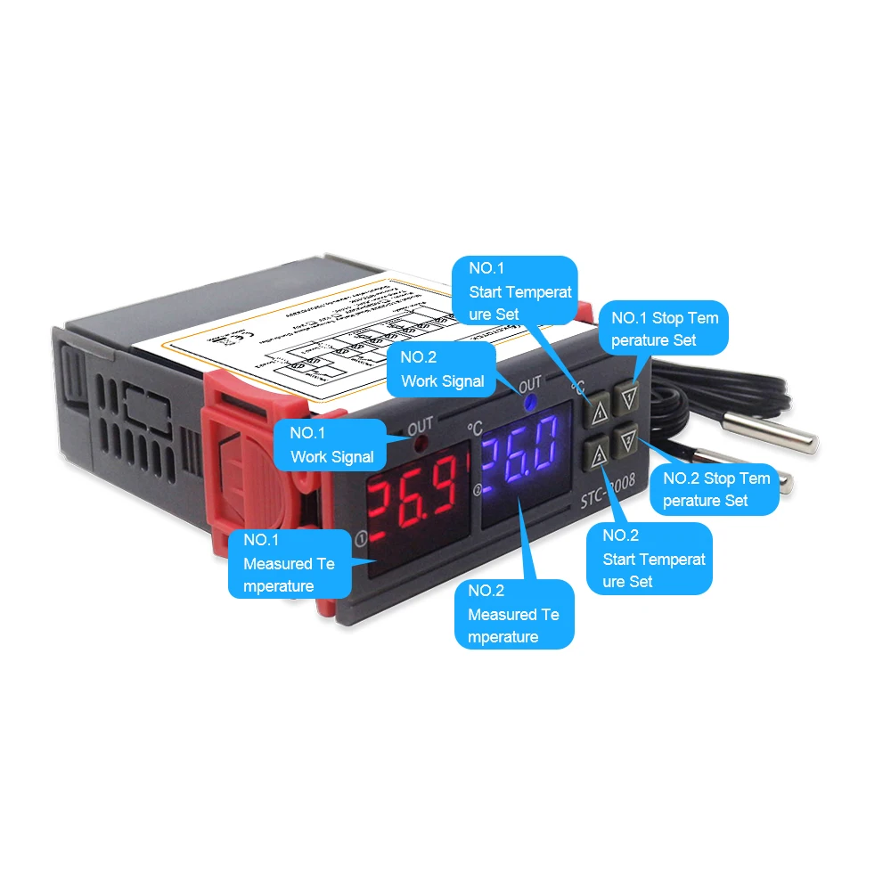 STC-3008 KT99 Dual Digital Temperature Controller Two Relay Output 12V 24V 220V Thermoregulator Thermostat With Heater Cooler