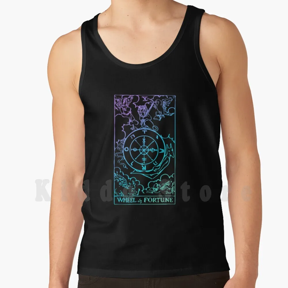 Wheel Of Fortune Tarot Card Rider Waite Witchy Tank Tops Vest 100% Cotton Tarot Tarot Wheel Of Fortune Wheel Of Fortune