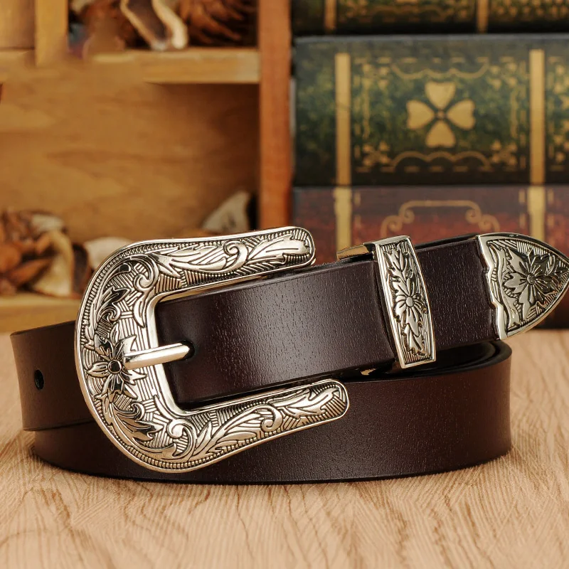 TOTRUST Belt For Women Dress Woman Vintage Luxury Strap Female Belts Second Layer Cow Skin Top Quality  Retro Punk Belt For Jean