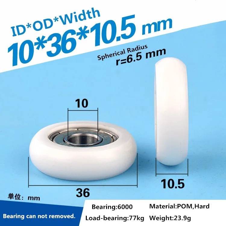 5 stücke 10x36x10mm 6000ZZ lager delrin POM beschichtet Roller R5mm runde typ pulley rad roller roll umlenkrolle rad
