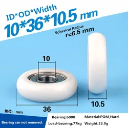 5 stücke 10x36x10mm 6000ZZ lager delrin POM beschichtet Roller R5mm runde typ pulley rad roller roll umlenkrolle rad