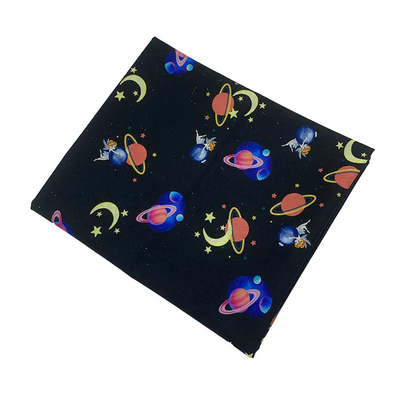 Beautiful Black Bottom Flying planet 100%Cotton Fabric Patchwork Universe Planet Print Cloth  Sewing Material Diy Clothing Dress