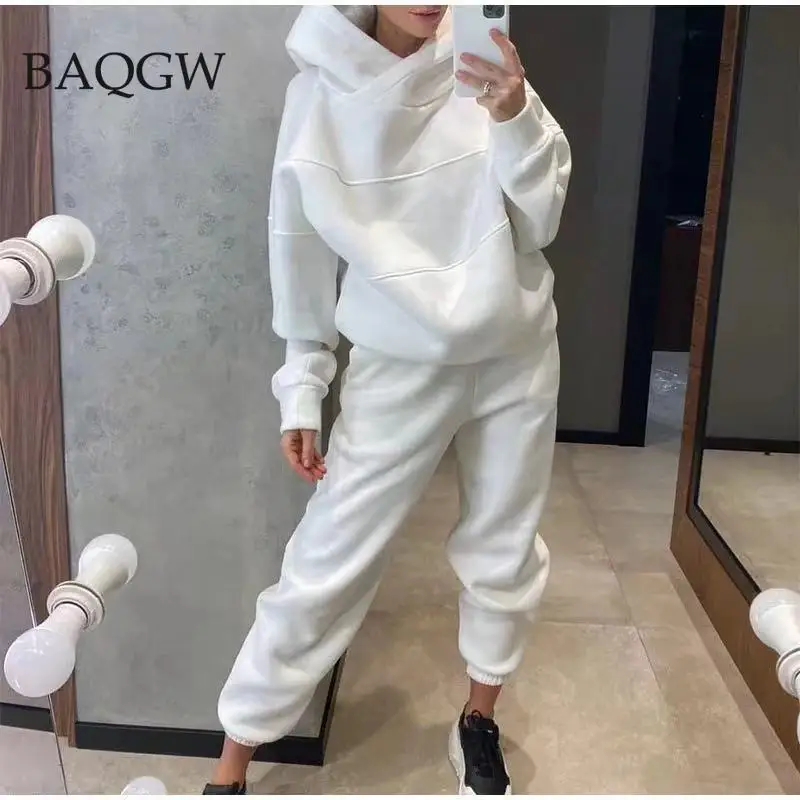 Solid Womens Oversized Tracksuit Warm Fleece Suits Hoodies Tops Casual Sweatshirts Jogging Pant Two Piece Outfits Sweatpants