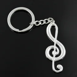 New Fashion Men 30mm Keychain DIY Metal Holder Chain Vintage Musical Note 60x21mm Silver Color Pendant Gift