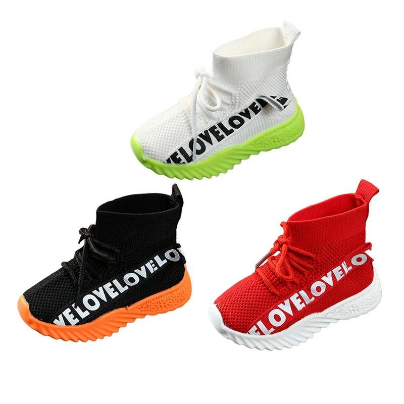 Baby Boys Girls Breathable Anti-Slip Letter Print Shoes Sneakers Toddler Soft Soled Lace-Up First Walkers