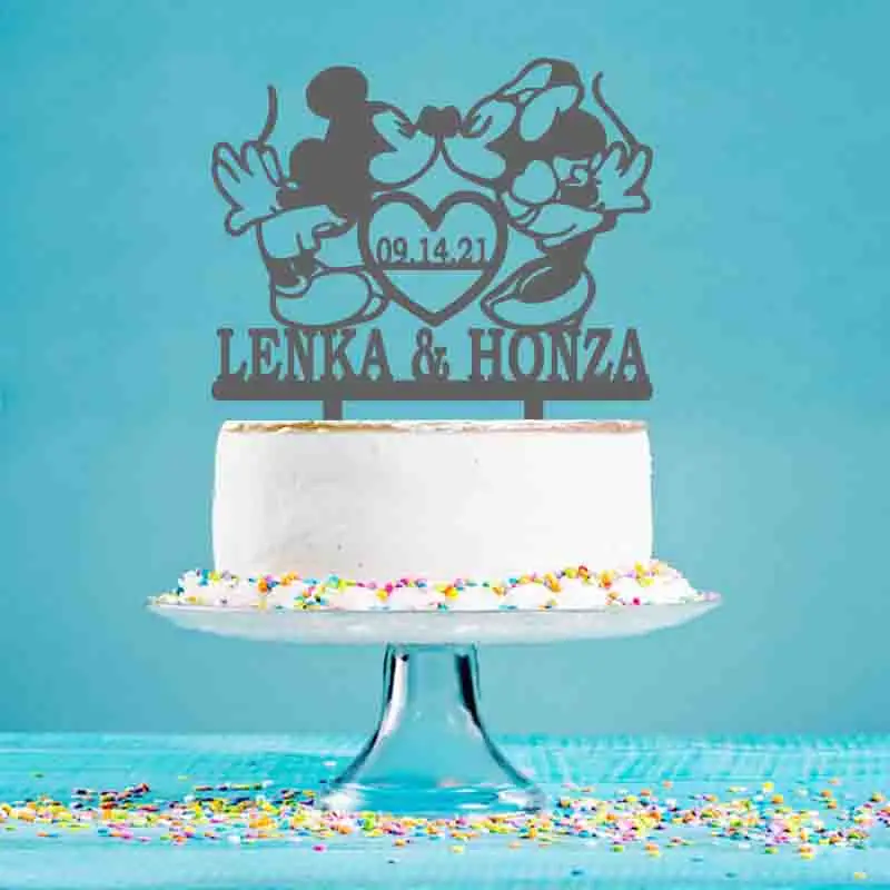 Personalized Wedding Cake Topper Custom Couple Name Party Date Mickey Minnie Silhouette Cake Topper For Wedding Cake Decoration