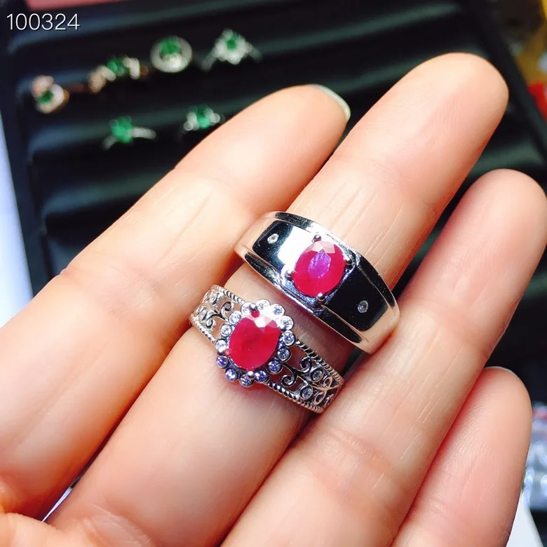 

100% Natural Ruby Ring for Couples 5mm*7mm Translucent Ruby Silver Couples Ring Solid 925 Silver Ruby Jewelry