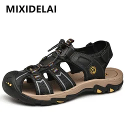 2025 New Male Shoes Genuine Leather Men Sandals Summer Men Shoes Beach Sandals Man Fashion Outdoor Casual Sneakers Big Size 46