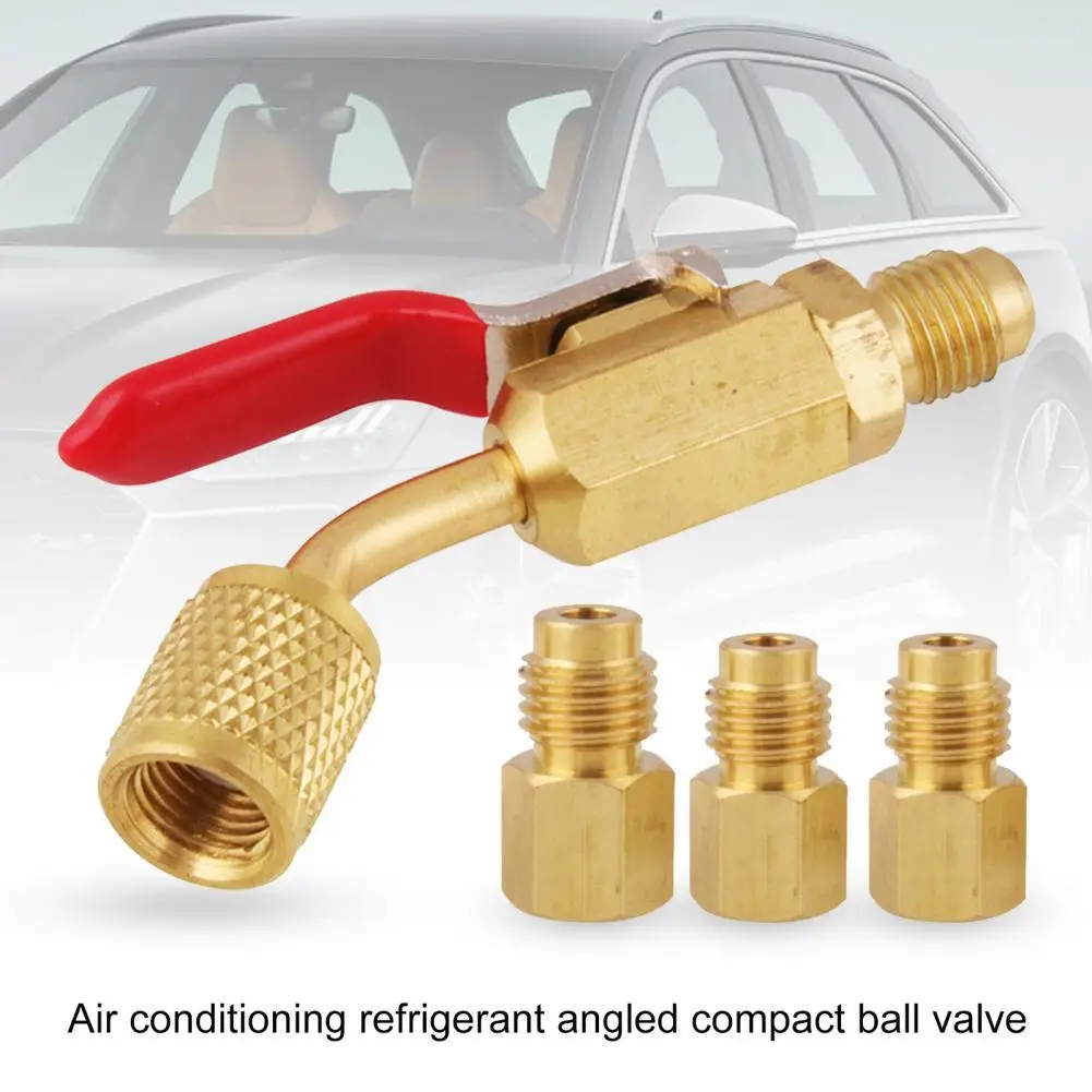 6Pcs Air Conditioning Refrigerant Ball Valve Angled Compact Copper HVAC AC Vacuum Pump Adapter for Car