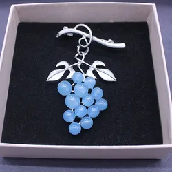 Women's Light Blue/Purple Grape Brooch Natural Stone Fruit Jewelry For Female Brooches Pins Wholesale