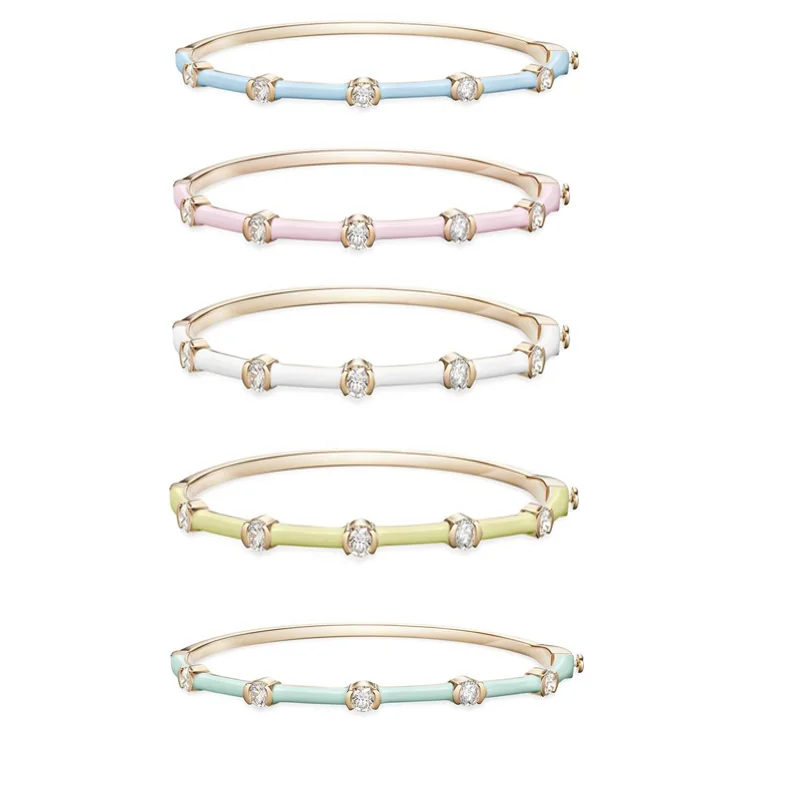 Inner 58-60mm Gold Color Pastel Enamel Band Clear CZ Summer Colorful Fashion Women Girl New Bangle Bracelet