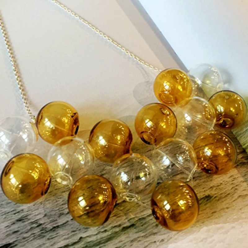 Yellow And Transparent Hand Blown Glass Ball Choker Necklace For Women Simple Chic Original Chain Femme Bijoux