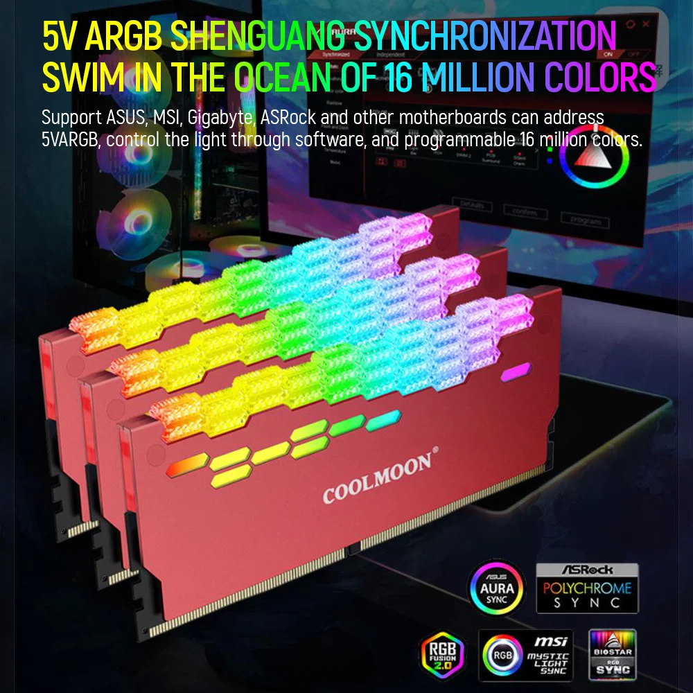 COOLMOON RA-2 رام التنين درع الذاكرة بالوعة الحرارة 5 فولت ARGB المبرد الصدرية 3 4 دبوس مسند تبريد للاب توب مدمج به مكبر صوت المبرد ل كمبيوتر مكتبي PC