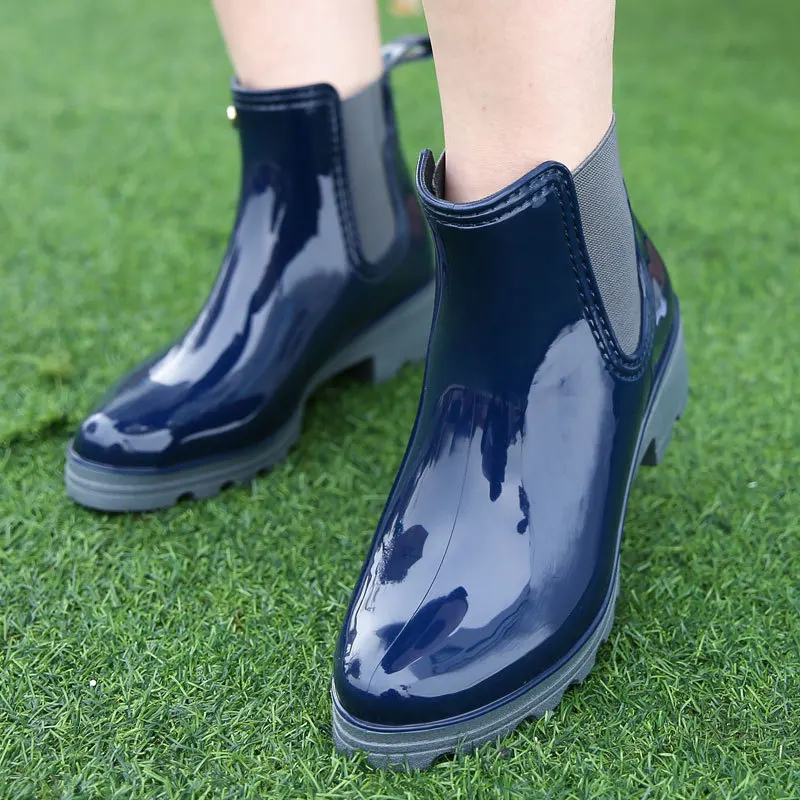 2022 new fashion quality lady PVC rubber shoes warm rain boots bright women\'s high-heeled elastic low-tube rainboots women shoes