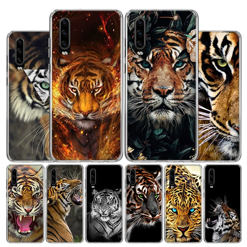 Ferocious Tiger Animal Cover Phone Case For Huawei P30 P20 P10 P40 P50 Pro Mate 20 40 30 10 Lite Popular Fundas Art Gift Coque