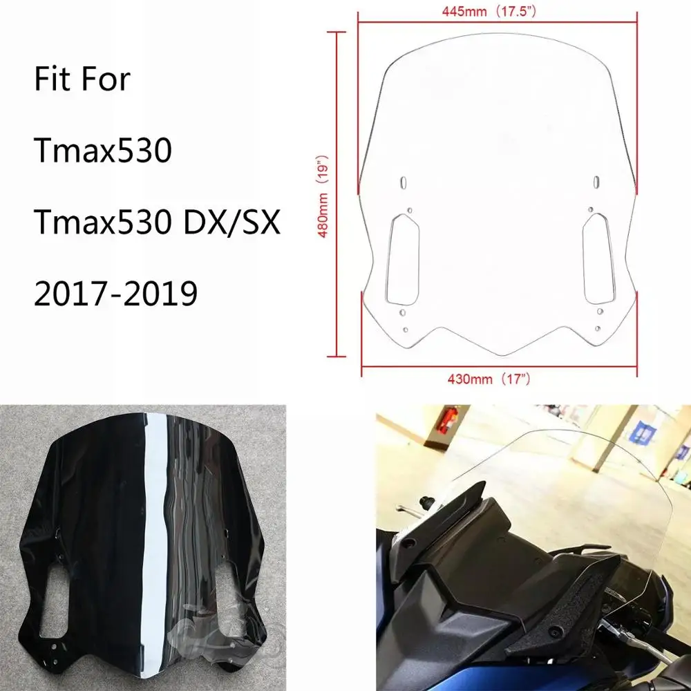 Fit For YAMAHA 2017 - 2019 TMAX530 DX SX Motorcycle 48cm Height Windscreen Windshield XP 530 Tmax 530 T-MAX 530 2018