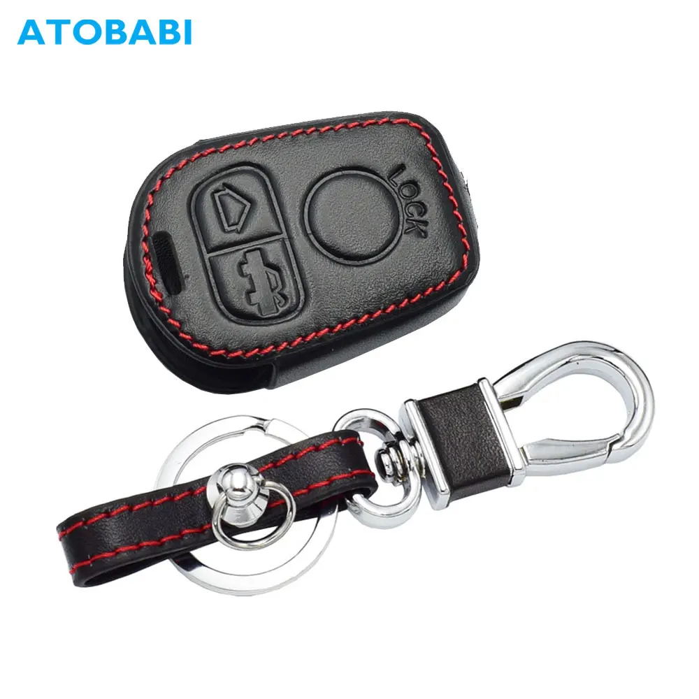 Leather Car Key Case For BMW E31 E32 E34 E36 E38 E39 E46 Z3 3 Buttons Remote Fob Cover Keychain Protector Bag Auto Accessories