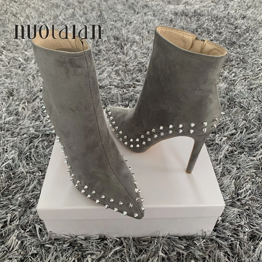 2020 Winter Fashion Women Boots Pointed Toe rivet Ankle Boots 10cm/8cmCM Heel High Heels Shoes Woman Autumn Female Socks Boots