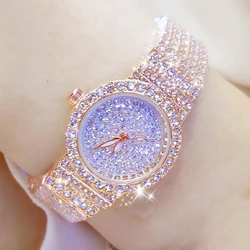 BS-Reloj de pulsera de diamantes para mujer, reloj pequeño de oro rosa, marcas famosas de lujo