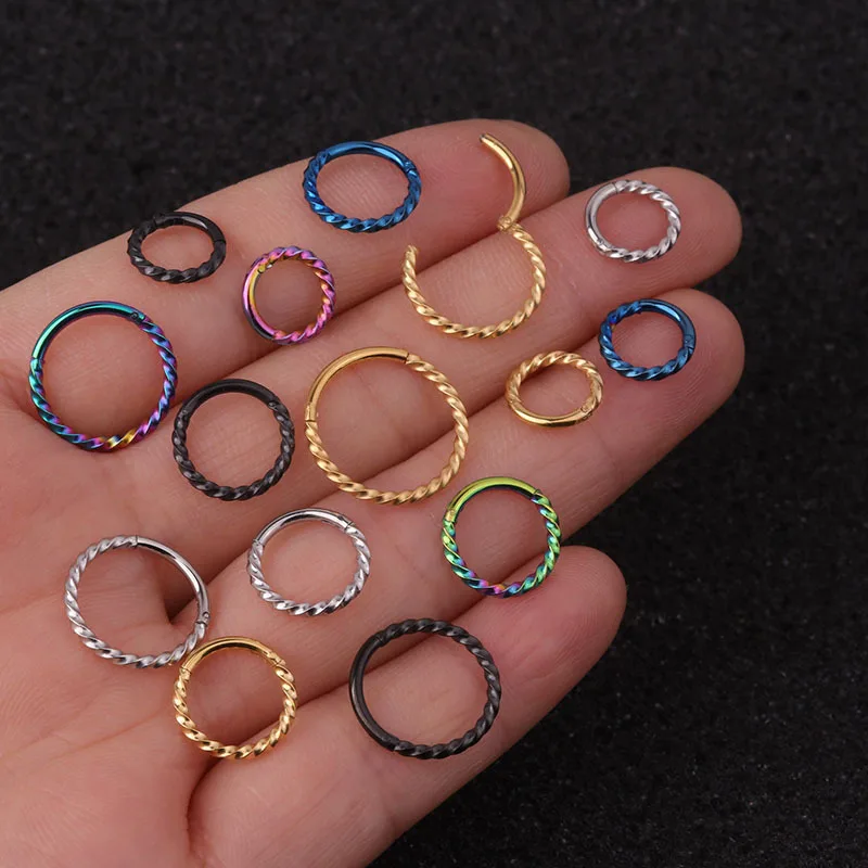 1PC 6mm to 12mm Stainless Steel Hoop Earring Hinged Segment Clicker Ring Nose Septum Piercing Helix Cartilage Daith Twist Hoop