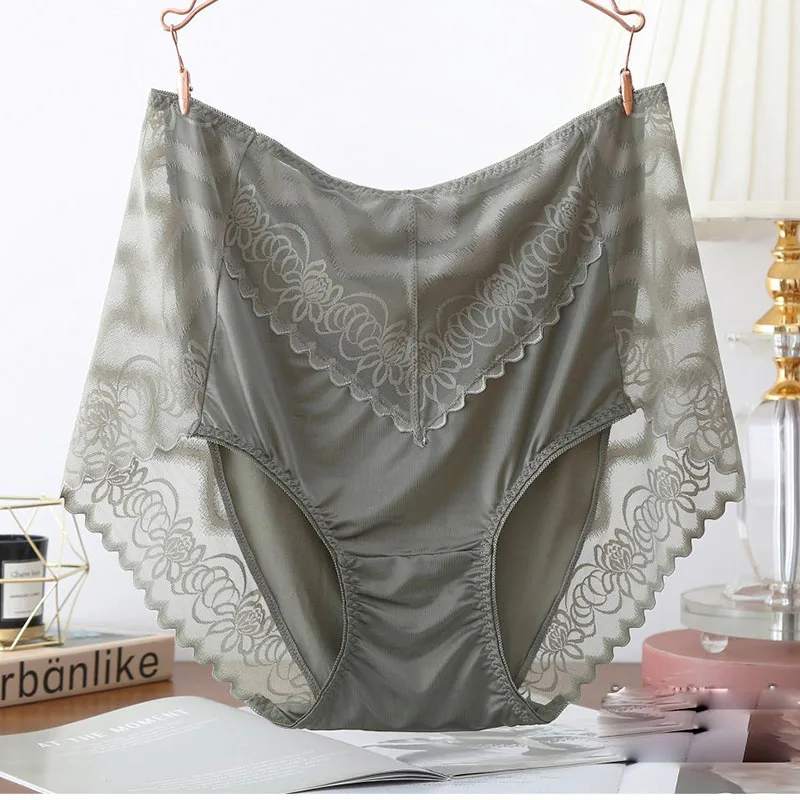 BS34-Lencería de talla grande para mujer, bragas caladas de verano, ropa interior suave de seda de hielo, bragas transparentes de encaje, 4