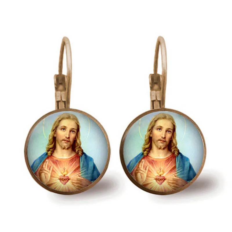 Christian Jesus Earrings Glass Dome Colored Earrings Women Girls Religious Jewelry Gift Wholesale Wholesale Transport